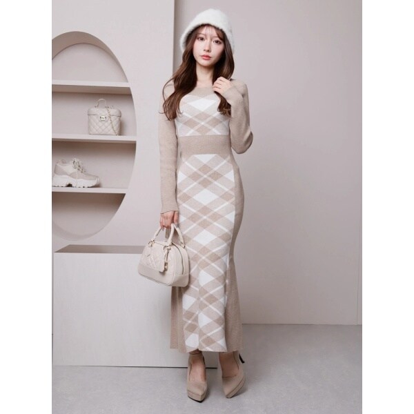 チェックジャガードオフショルマーメイドワンピース | リップサービス