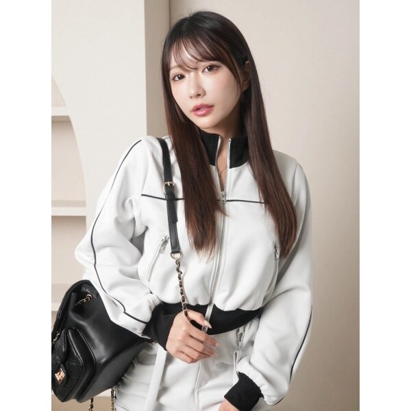 LIP SERVICE スプリングツイードノーカラージャケット ホワイト S LIP SERVICE（リップサービス）｜ スプリングツイードノーカラー