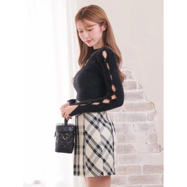 LIPSERVICE ウエストコルセットチェックミニスカート ベージュ リップサービス LIP SERVICE ウエストコルセットチェックミニ