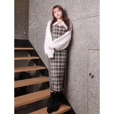 フェザーチェックアンサンブルロングワンピース(WEB限定)