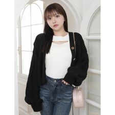 springケーブルニットカーディガン