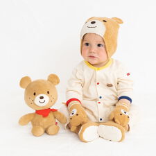 ミキハウス ホットビスケッツ(MIKIHOUSE HOT BISCUITS)のくまのお顔 マシュマロニットフード(帽子)