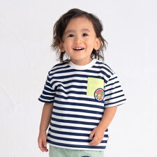 ポケット付き 先染め ボーダー柄 半袖Tシャツ