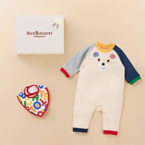 【新品未使用】ミキハウス　カバーオール　スタイ　セット　箱入り カバーオール＆スタイギフトセット【BOX付き】 | ミキハウス