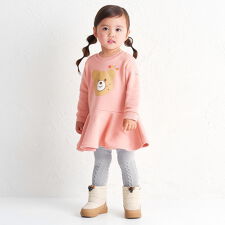 ビッグフェイスプリント 裏毛パイル素材 フレアワンピース