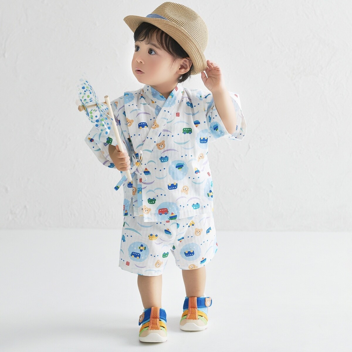 mikihouse【ミキハウス】パッチワーク柄プッチーの甚平スーツ 子供服
