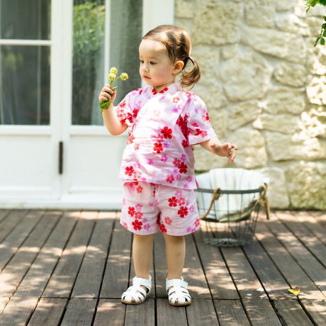 MIKIHOUSE ミキハウス 甚平 帯 120 女の子 ピンク 桜 お花 80~110cm 