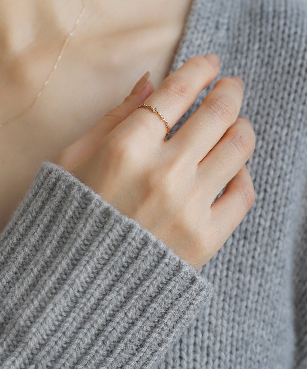 ギフトボックス付】一粒ダイヤウェーブリング[K10] | アネモネ(ANEMONE