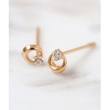 1粒ビジュー×サークルラインピアス[K10]