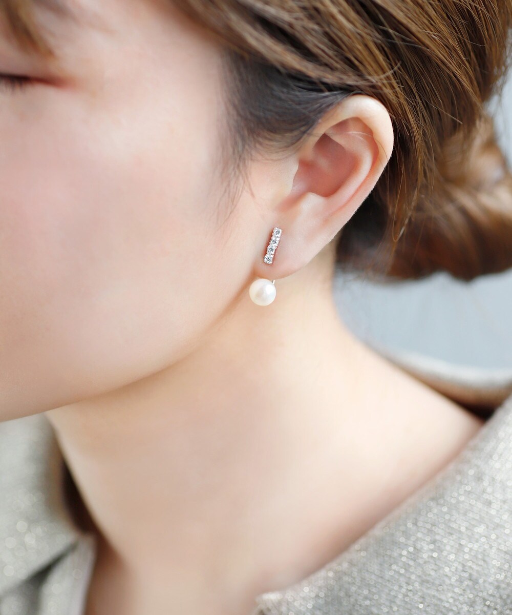 ビジューライン×パールバックキャッチピアス[silver925] | アネモネ