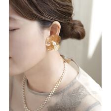 パール×メタルフラワーイヤリング