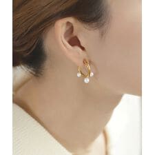 【ステンレス】パールフープイヤリング