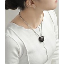 【ステンレス】ハート×ボールチェーンネックレス