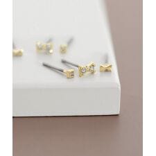 リボン×ビジューピアス[3ペアセット]