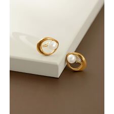 【ステンレス】 パール×ドロップラインイヤリング