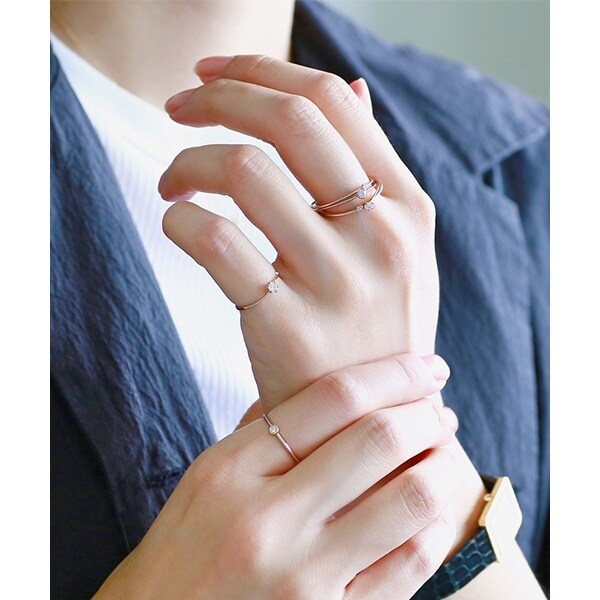 シエナロゼ　一粒ダイヤのミル打ちリング　7号　ロゼチナ　siena rose SIENA ROSE】一粒ダイヤのミル打ちリング[ロゼチナ]｜SANPO