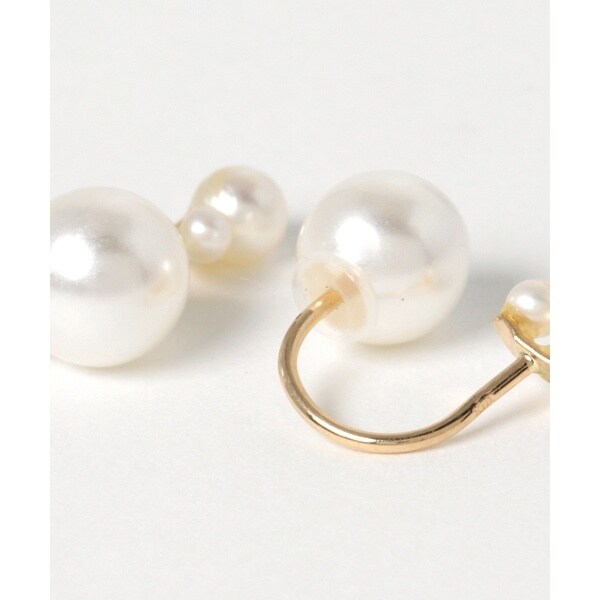 Cラインのパールキャッチピアス[2粒パール] | シエナロゼ(SIENA ROSE