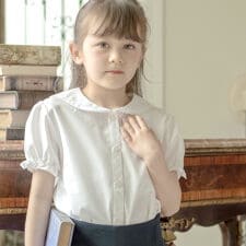 日本製 フォーマルレース襟半袖ブラウス