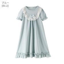 やわらか裏毛の半袖ヨークレースネグリジェ