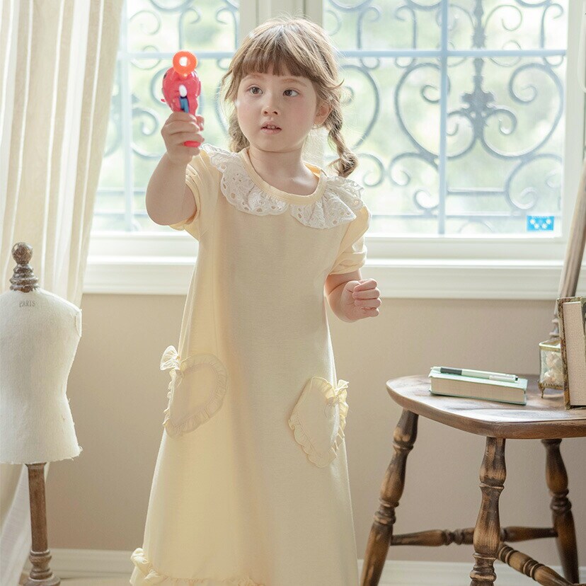 やわらか裏毛の半袖ハートポケットネグリジェ