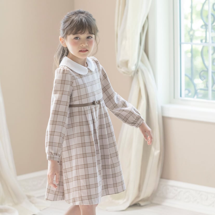白襟チェック柄オケージョンワンピース