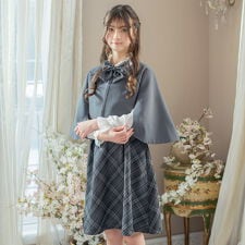 ケープ付きチェック柄ワンピース4点セット