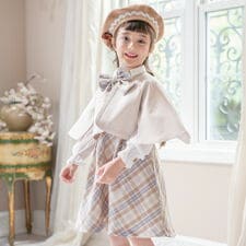 ケープ付きチェック柄ワンピース4点セット