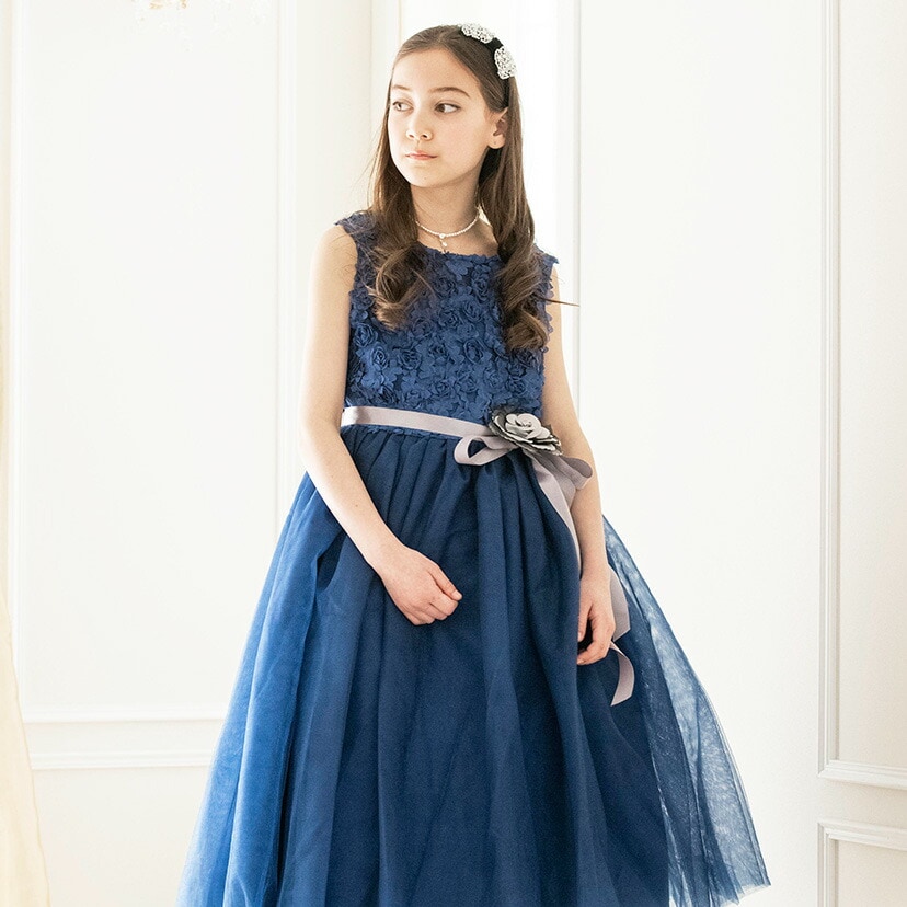ビジュー プリンセスドレス ロング フリル 半袖 バックリボン XS-Lサイズあり【SETTAN/セッタン】フリル/ フラワープリント