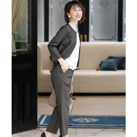 洗える テーパードパンツ ノーカラージャケット2点セットアップスーツ レディース プールヴー Pourvous ファッション通販 マルイウェブチャネル