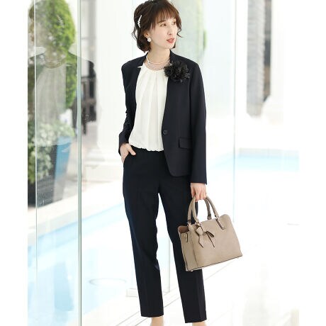 洗える ノーカラージャケット ハイウエストパンツ2点セットアップスーツ レディース プールヴー Pourvous ファッション通販 マルイウェブチャネル