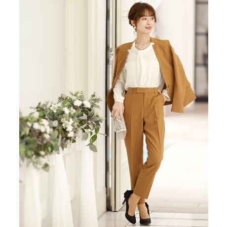 洗える ノーカラージャケット ハイウエストパンツ2点セットアップスーツ レディース プールヴー Pourvous ファッション通販 マルイウェブチャネル