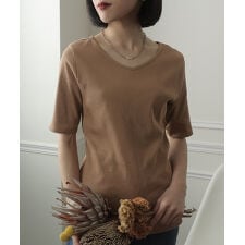 プールヴー(PourVous)のVネックコットンリブトップス