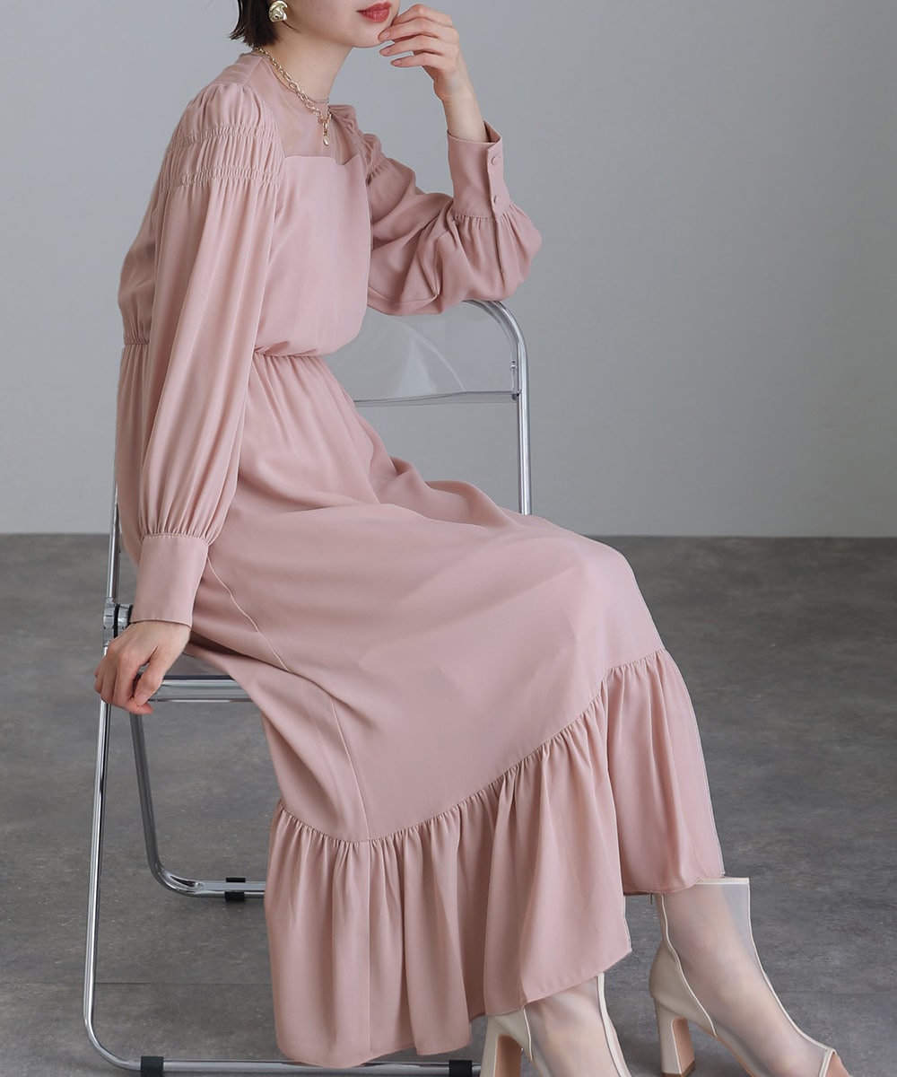 LEJA-ハイネック花柄レースマーメイドフレアロングドレス | レジャ