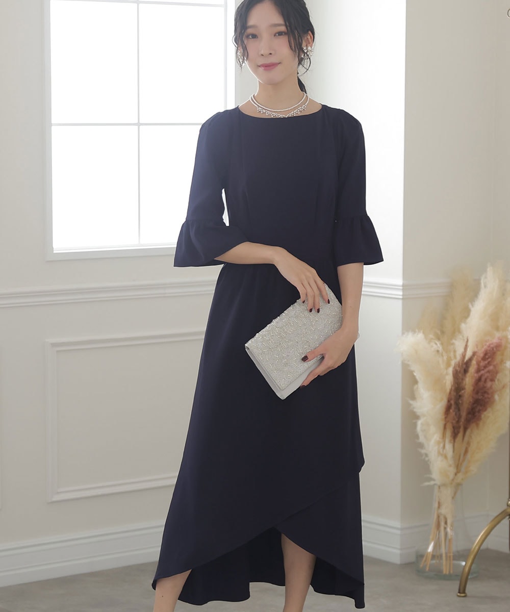 【新品タグ付】アフロベリー ロング丈の袖付きゲストドレス レース ドッキング セール】 コットンリバーレース ドッキングドレス （ロング