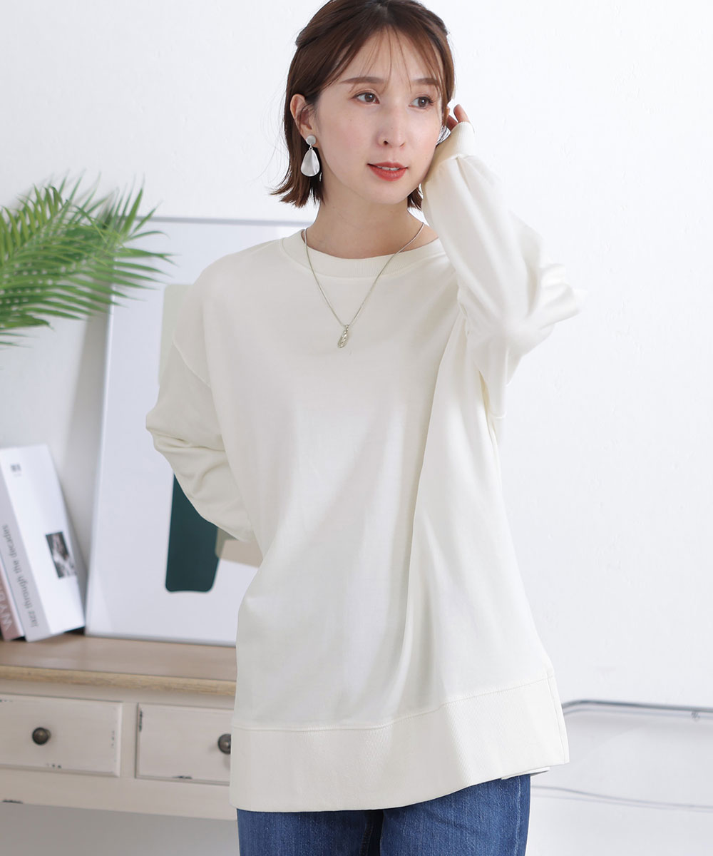 トレーナー スウェット ミニ裏毛サイドスリットトレーナー レディース Fashion Letter トレーナー スウェット 「M-5L」ミニ裏毛 サイド