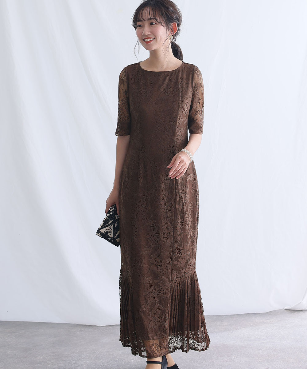 ラッフルキーホールネックワンピース 結婚式 パーティードレス | プレ