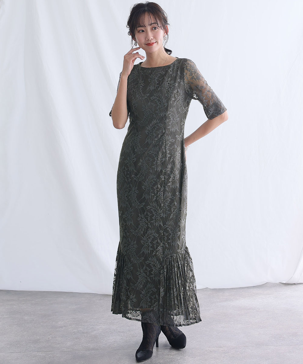 ラッフルキーホールネックワンピース 結婚式 パーティードレス | プレ