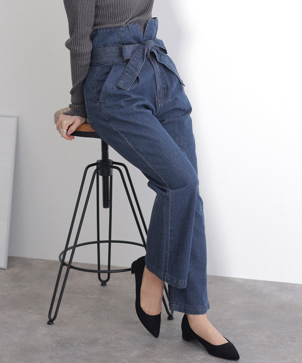 【美品】マメ ハイウエストリボンデニム 美品】マメ ハイウエストリボンデニム