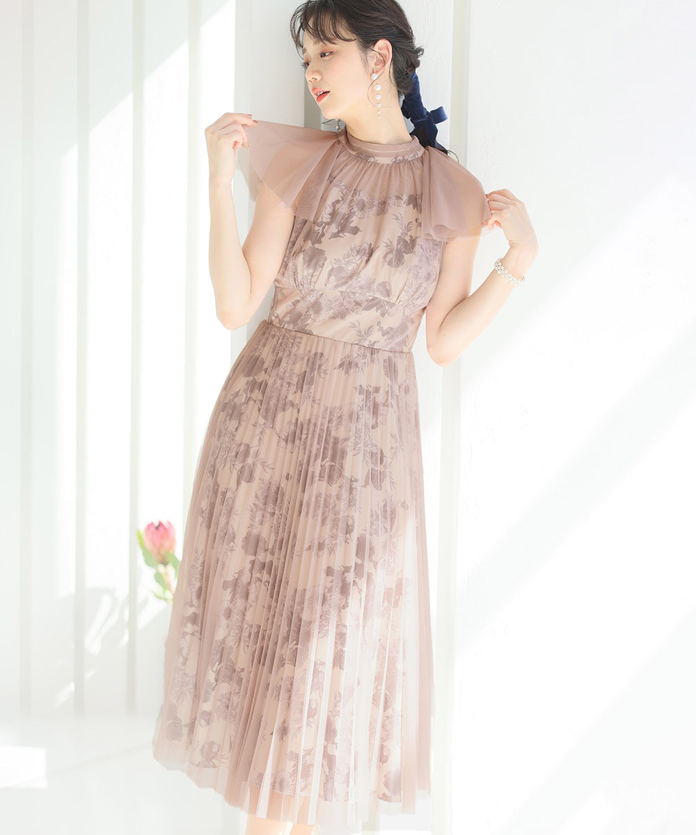 leja スパンコール花柄フロントスリットAラインドレス Mサイズ Leja｜LEJA-スパンコール花柄フロントスリットAラインワンピース