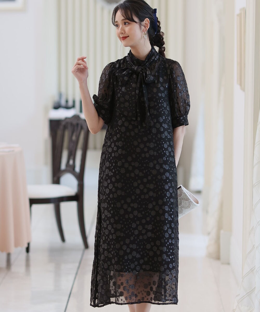 【SALE】ヤマダヤ 結婚式お呼ばれドレス　卒業式　ワンピース　水玉　ブラック SALE】ヤマダヤ 結婚式お呼ばれドレス 卒業式 ワンピース 水玉