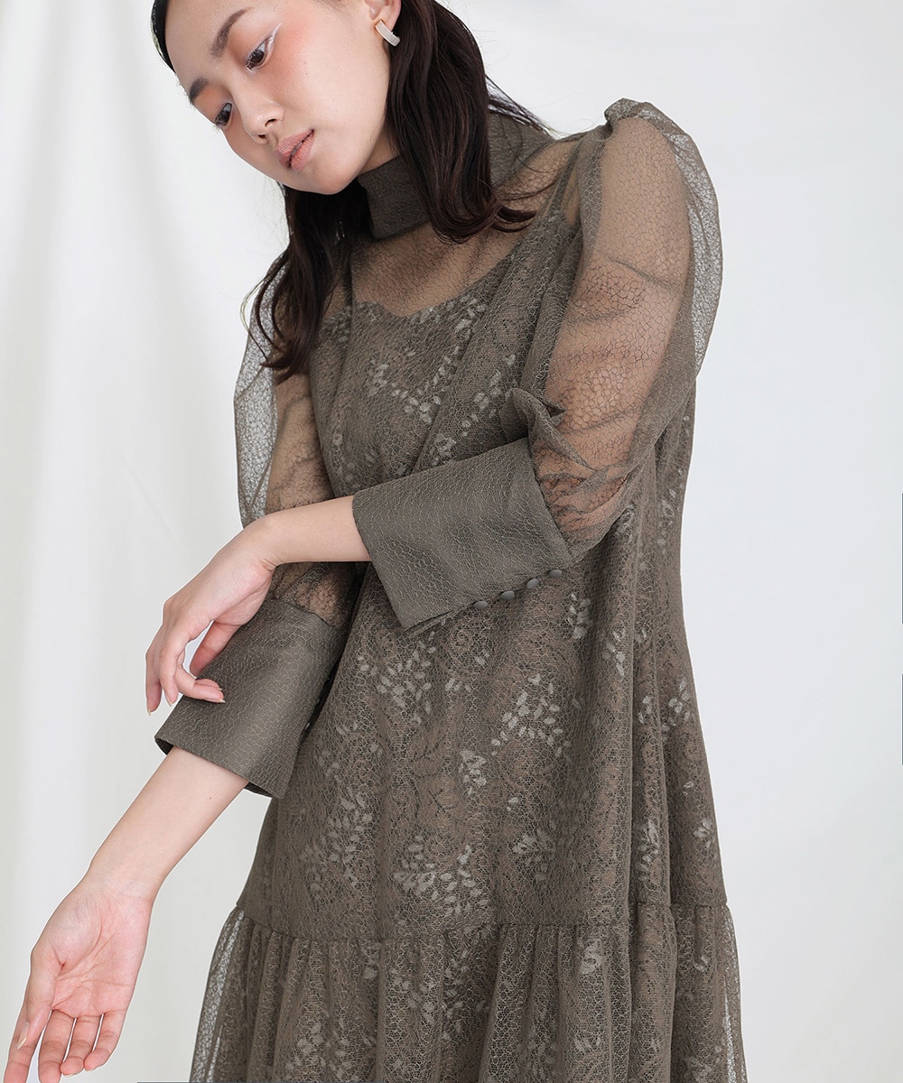 チュールパイピングリーフベルトAラインドレス | レジャ(Leja