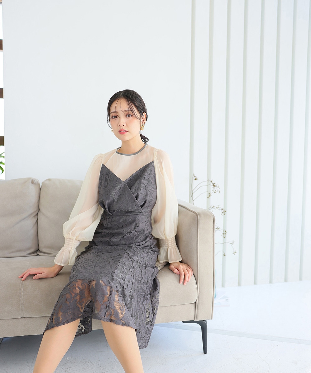 2wayリボンリーフレースドレス 結婚式ワンピース | アンドレスド