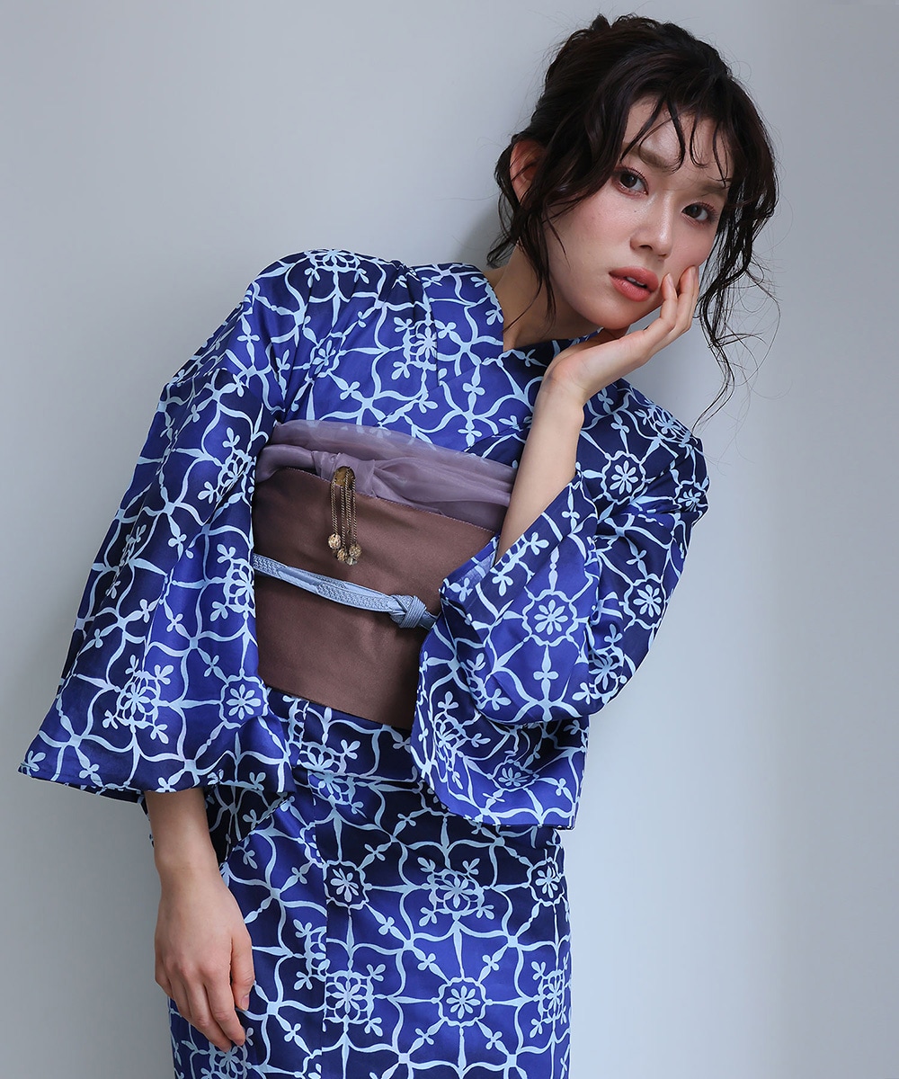 ✨新品✨大きいサイズ レディース 鞠ひまわり柄浴衣＆結び帯2点セット ぽっちゃり 大きいサイズ】 鞠ひまわり柄浴衣＆結び帯2点セット 大きい