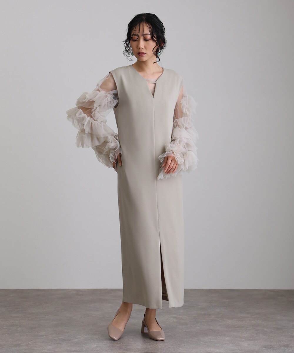 atlo ギャザーチュールトップスオケージョン ベージュ ギャザーチュールトップスオケージョン結婚式パーティー 同窓会