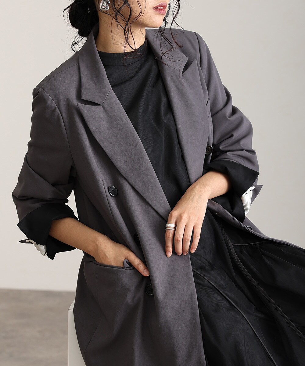 Spick and Spanウールミックスリバージャケット　グレーベース38 Spick and Span】未使用タグ付ウールミックスリバージャケット 38