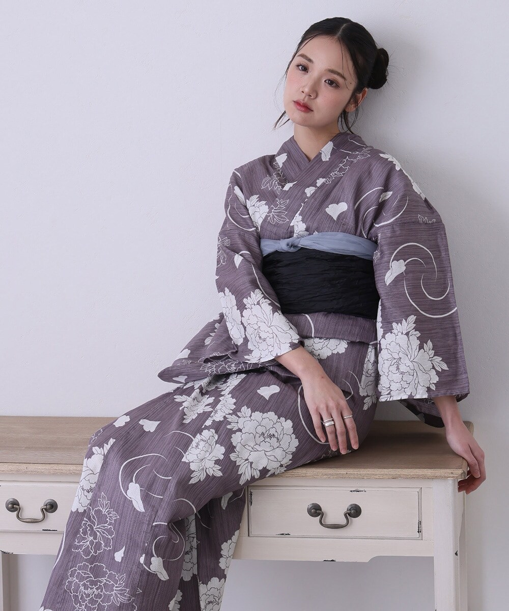 大きいサイズ】 矢羽根にあやめ柄上下セパレート浴衣＆結び帯3点セット