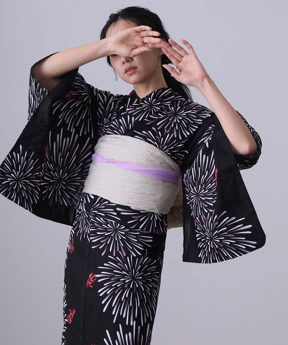 大きいサイズ】 矢羽根にあやめ柄上下セパレート浴衣＆結び帯3点セット