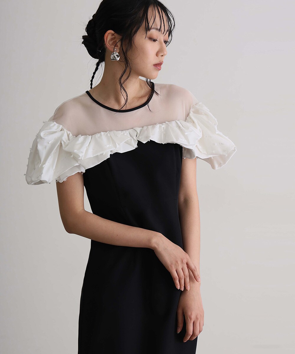 シフォンジョーゼット カシュクールワイドパンツオールインワン