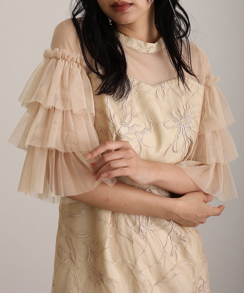 ANDRESD アンドレスド フロッキードットワンピース ベージュ M ANDRESD】フロッキードットドレス | アンドレスド(ANDRESD) | マルイ