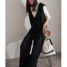 ミニ裏毛ディープVネックコットンジャンプスーツ